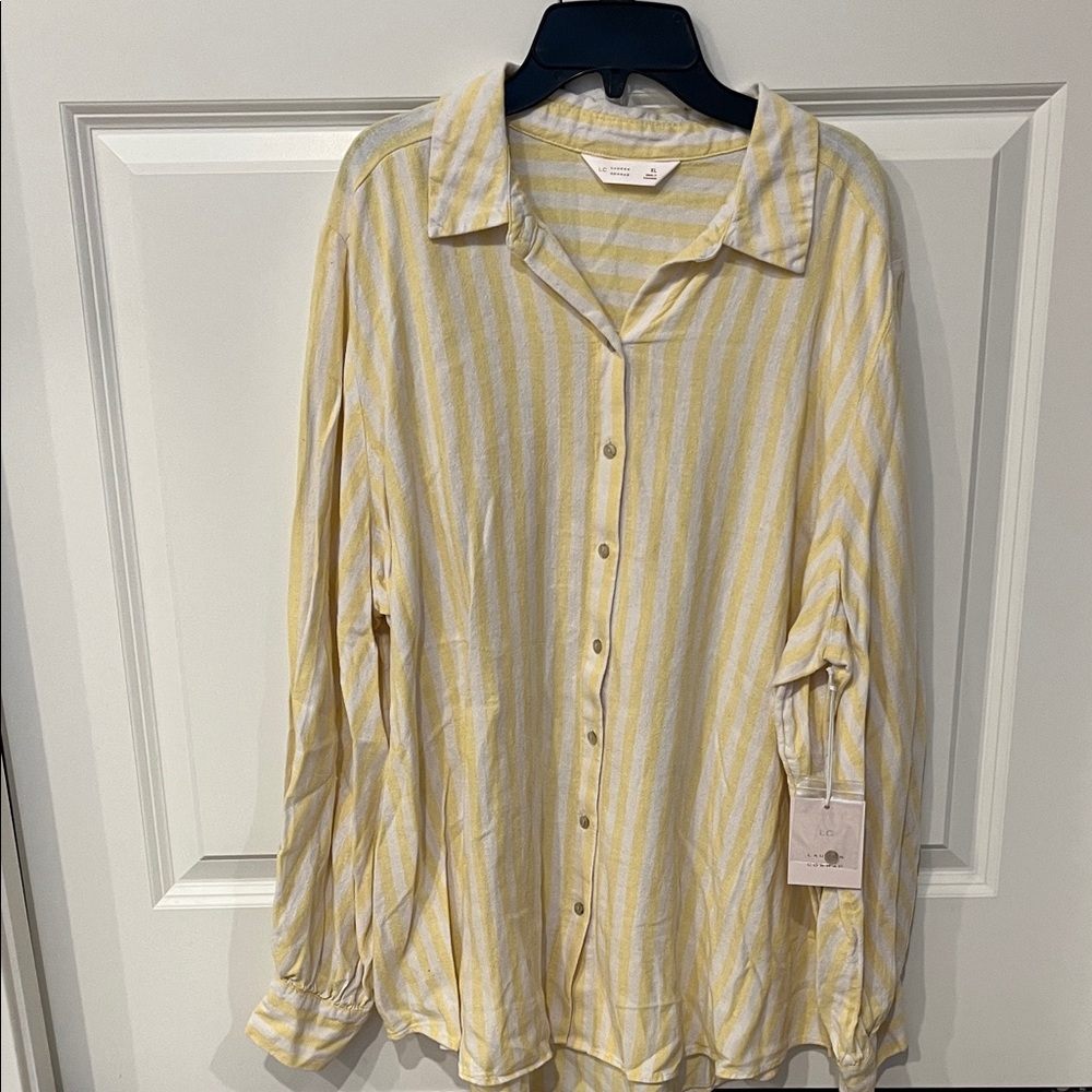 LC Lauren Conrad Yellow and White Striped Button Down Shirt